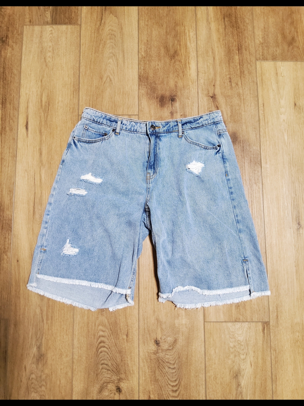 Future Collective X Alani Noelle Distressed Raw Hem Denim Bermuda Shorts